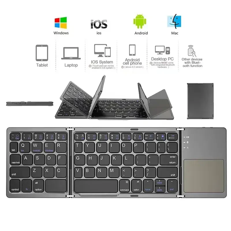 Pocket 64-key mini portable foldable bluetooth keyboard with touchpad for computer laptop rechargeable foldable wireless keyboard