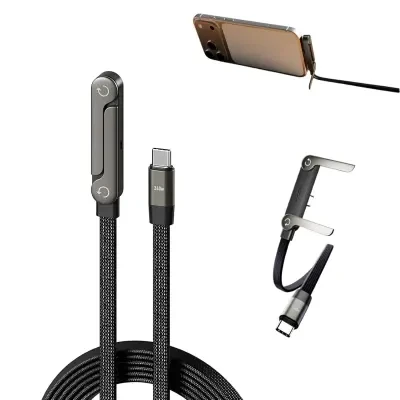 Cáp sạc giá đỡ vô hình hai trong một, cáp sạc nhiều với giá đỡ có thể điều chỉnh nhiều góc Type C, cáp sạc nhanh 240W 5 feet